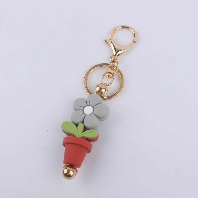 Wholesale Cartoon Daisy Flower Silicone Bead Keychain